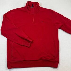 Nautica Sweater Men XL‎ Red 1/4 Zip Pullover Solid Logo Casual